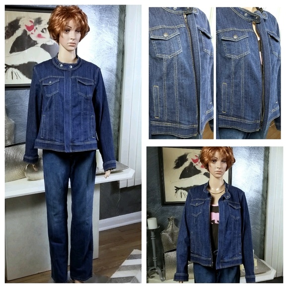 🍎HP🍎CHRISTOPHER & BANKS MOTO DENIM JACKET P/XL - Picture 8 of 8